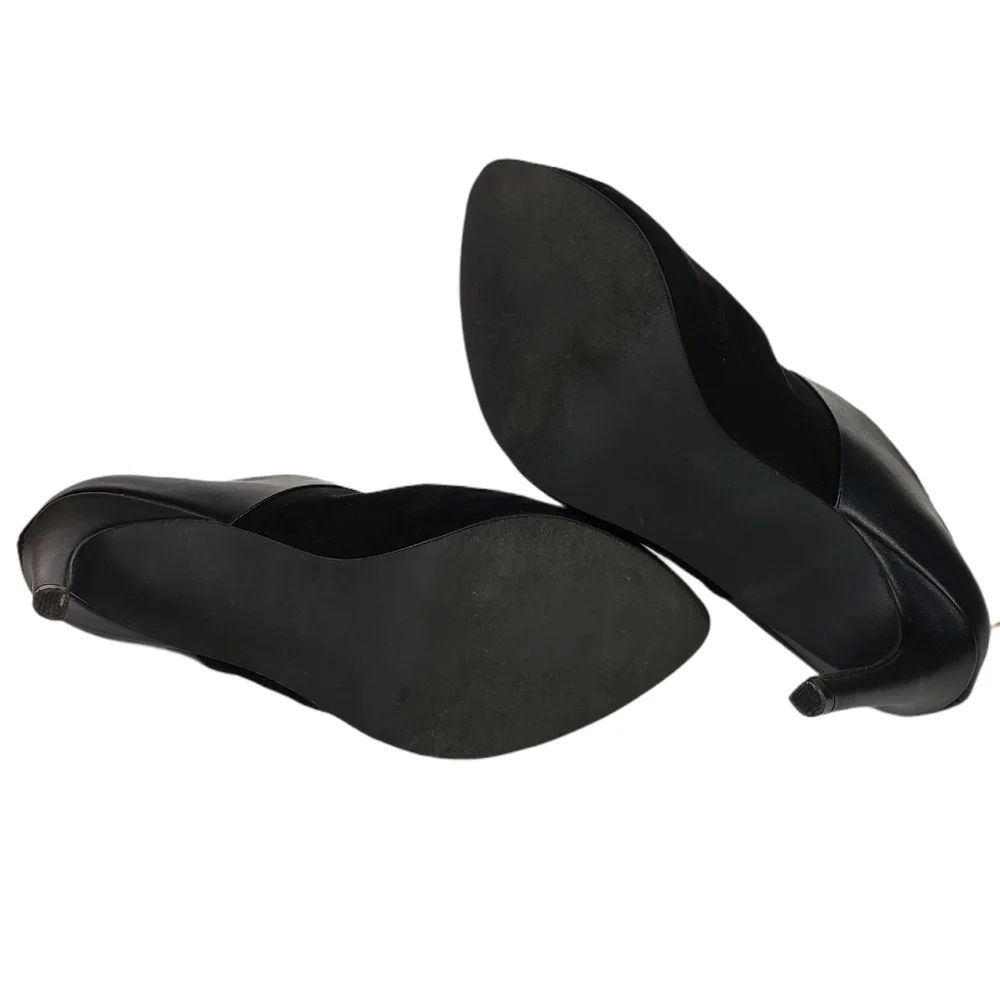 Black Suede Leather Ankle Boots Gold Zip Booties - Picture 5 of 8